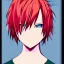 Placeholder: An anime character with complex details and full of sharp colors. Male, red hair, blue eyes