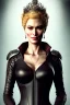 Placeholder: Cersei Lannister as evil queen in black leather, leather, busty, cleavage, angry, rage, stern look. character design by cory loftis, fenghua zhong, ryohei hase, ismail inceoglu and ruan jia. unreal engine 5, artistic lighting, highly detailed, photorealistic, fantasy