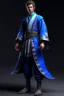Placeholder: young human rogue in blue accented kimono with light boots full body