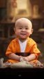 Placeholder: A 3-year-old monk boy with round cheeks, sitting, looking at the camera, light gray monk costume with white neckline, cute and cute, masterpiece, high quality, highly detailed.