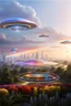 Placeholder: ufo rainbows, cité cristal très futuriste ultra moderne, ufos fleet, intergalactic, dômes de cristal, beautiful gardens , flowers