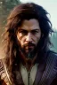 Placeholder: Human Male Druid character, muscular, brown hair, long hair, wild hair, yellow eyes, scars on body, waist up portrait, 4k resolution, intricate details, ornate details, soft lighting, vibrant colors, retroanime, masterpiece, natural background, realistic, no shirt