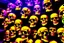 Placeholder: hundreds of non-anatomically correct, dark comic art, graphic novel,human skulls stacked into a wall unusual neon lighting, high velocity, 64k, dystopian, vray, a picture of a dark, comedic, anatomically correct wall of colorful tightly packed skulls of varying sizes and expressions, photo realistic, insanely meticulous, highly detailed, part of a collection of bones on display, 64k, dystopian, vray , ALL DRAWN IN THIN LINES OF NEON LIGHT AND COLORS