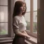 Placeholder: Study girl in university by the window ,movie, real photo realistic, unreal engine, cinematic lighting --ar 1:1 creative