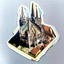 Placeholder: aerial view of a digital artwork of a medieval cathedral as a sticker