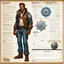 Placeholder: character concept sheet with AD&D statistics and characteristics, [high res photo by Norman Rockwell for MEGA module B3] MEGA (Galactic Messenger) Traveler - Clad in a casual yet functional outfit, resembling loose jeans paired with a leather jacket or comfortable jogging attire. Despite the laid-back appearance, the character conceals cutting-edge high-tech equipment cleverly disguised within a few medieval tools. This juxtaposition of modern technology hidden within ancient artifacts