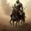 Placeholder: frank frazetta style, knight in full armor on battlefield, wasteland