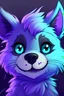 Placeholder: Creepy 2d art style of a purple furry. Cyan cheeks, a black nose, and a grey muzzle