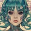 Placeholder: singer Melanie Martinez face, beautiful cyberpunk, hyperdetailed, illustration by Katsushika Hokusai, darkblue tones,