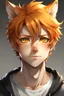 Placeholder: A young adult male human, cat ears, orange messy hair anime realistic