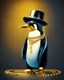 Placeholder: NFP style penguin with gold chains and in the suite with a hat. one colour background studio type background