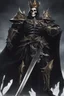 Placeholder: a demonic looking man with a sword in his hand, undead skeleton king, skeleton king, overlord season 4, ainz ooal gown, prince crown of black gears, the king of death, king of time reaper, overlord, lich vecna (d&d), dark and forboding, from overlord, scary knight, large black smile Overlord