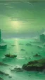 Placeholder: A bluish green ocean with glaciers painted by John Atkinson Grimshaw