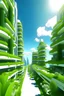 Placeholder: futuristic city, focus on lush green gardens growing on the balconies of the buildings, bright sunny sky with a few clouds, make the buildings white in color, 8k high resolution