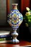 Placeholder: Portuguese tiles pattern ceramic vase with a lamp
