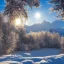 Placeholder: winter landscape, ice bells, sun