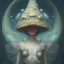 Placeholder: Beautiful rococo mushroom fairy, detailed eyes, realistic features, hq, fungi, celestial, moon, galaxy, stars, by Salvador Dalí, giger, Hieronymus Bosch, victo ngai, fungi, celestial, Ryan Hewett