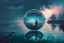 Placeholder: Person seeing a Magic sphere in the misty lagoon, that reflects galaxy