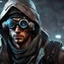 Placeholder: Mysterious male cyberpunk scout, cold grey eyes, video game character, trending DeviantArt, trending ArtStation, post-apocalyptic background