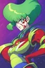 Placeholder: 90s anime sci fi green hair space Captain girl blood on face scared, rattled and shook, violent atmosphere, retro manga style, hyper detailed, Japanese horror, junji ito,