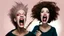 Placeholder: bald lady screaming while holding shoddy wig in her hands in front of her