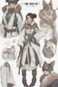 Placeholder: A dnd character sheet. A woman dressed for the cold north in black and white furs, with brown hair