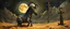 Placeholder: master oil painting by Rembrandt, good afternoon clay moon chill hyper bigger than life close up on a zebra dream trickster golem peeking out of a sand twister whirlwind cocoon, all inside a bottle, and a big indian with mohawk and a totem