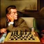 Placeholder: Shooter McGavin from Happy Gilmore playing chess against Donkey Kong in the style of Hieronymus Bosch