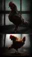 Placeholder: Generate a spine-chilling horror scene featuring a chicken monster as if it's a character from a terrifying movie, with eerie lighting and a haunting atmosphere , photo / ultra realistic."