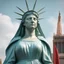 Placeholder: Photorealistic image of the statue of liberty clothed like a maid from The Handmaid's Tale
