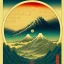 Placeholder: Ukiyo-e styled art, yin and yang sign, mountains and sun