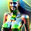 Placeholder: Voluptuos beautiful young woman with green eyes realistic in bikini armor smiling