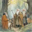 Placeholder: [aquarelle by Moebius: three Middle-earth Istaris are Jonathan Pryce, Sylvester McCoy and Jean Rochefort] Radagast, with his unkempt hair and a menagerie of animals, shared a hearty chuckle with Saruman, the wise and cunning Istari. And there, in the midst of it all, stood Gandalf, a twinkle in his eyes as he joined in the mirth.Their laughter echoed through the night, a rare moment of camaraderie amidst the chaos of their journeys.