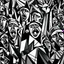 Placeholder: picasso cubism crowd of people black and white screaming