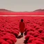 Placeholder: an astronaut walking through a field of red flowers, on a lush fertile alien planet, in a red dream world, lonely landscape, celestial red flowers vibe, on another planet, binspired by Ren Hang, design milk, long black hair, whites, wanderers traveling from afar, trending on artisation, cloning spell, coat pleats, in twin peaks, submarine, by Helen Thomas Dranga, symetry, round-cropped, noire photo