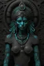 Placeholder: kali goddess, psychedelic Indian, 3D, dark color scheme and little bit of turquoise, in the style of Paulo Serpireri and HR Giger