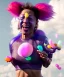 Placeholder: Ultra realistic speed clouds sky scene, wide angle view, sweet women falling down, inflatable color clothing, free jumping flying, many trinkets, hair monster. many jelly beans, balls, color smoke, smile, happy, circus style, extreme, wind, 20,000 feet altitude, stratosphere, soft color, highly detailed, unreal engine 5, ray tracing, RTX, lumen lighting, ultra detail, volumetric lighting, 3d, finely drawn, high definition, high resolution.