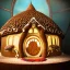 Placeholder: an intricate hobbit-style gingerbread house under a glass dome, rainbow sprinkles, frosting, 8k resolution, centered, high-quality, ultrafine-detail, digital art, flickering light, detailed matte, volumetric lighting, illustration, 3D octane render, brian froud, howard lyon, ben goossens, George Grie, greg rutowski, alphonse mucha