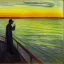 Placeholder: Portrait of crane bird fishing , sunset, by edvard munch 8k