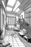 Placeholder: Black and white, house interior design, no shading, thick lines, cartoon style, --ar 9:11