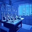 Placeholder: a laboratory in the 2D animation techniques medium and in the style of symbolism, and light blue color scheme in the era of WW2