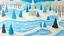 Placeholder: A light blue snowy wonderland made out of ice cream painted by Georges Seurat