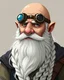 Placeholder: Generate a waist-up shot of a male dwarf cleric in his 60s. He's bald with a long white beard that's intricately braided. He has a fat nose. He wears goggles fitted with with leather, metal, and a gem. Illustrated detailed realistic