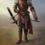 Placeholder: a brave adventurer, dressed in worn leather armor and carrying a trusty sword at his side, fantasy digital art