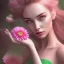 Placeholder: fairy, pink, green, beautiful, hyperrealism, masterpiece, expert, cinematic lighting, sharp focus, 8K, pastel, macro lens, woman, detailed, flower