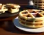 Placeholder: Round waffles with maple syrup