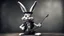 Placeholder: photorealistic deppressed dark melancholic sad Bugs bunny with blackeye deppressed doing music rock and roll dark heavy metal on a scene alcoholic, ciggaretes sad sad sad ciggarets