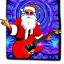 Placeholder: hippie Santa playing electric guitar psychedelic peace sign, MUSHROOMS, TRIPPY, ACID, LSD