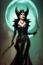 Placeholder: painting of morrigan hel as evil queen in black leather gown, feminie, angry, stern look on her face, emperious, highly detailed, digital painting, artstation, concept art, smooth, sharp focus, illustration, art by gaston bussiere and alphonse mucha