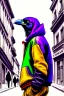 Placeholder: One single mature crow with hip hop clothes, dancing on the stree, Vienna, happy, perfect iris, colours, model style, hyper realistic, extremely accurate, delicate, extremely detailed, Graphic novel style, wide-angle, open aperture, superfine pencil